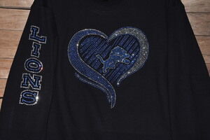 Lions black rhinestone bling sweatshirt sizes S,M,L,XL,2X,3X.4X,5